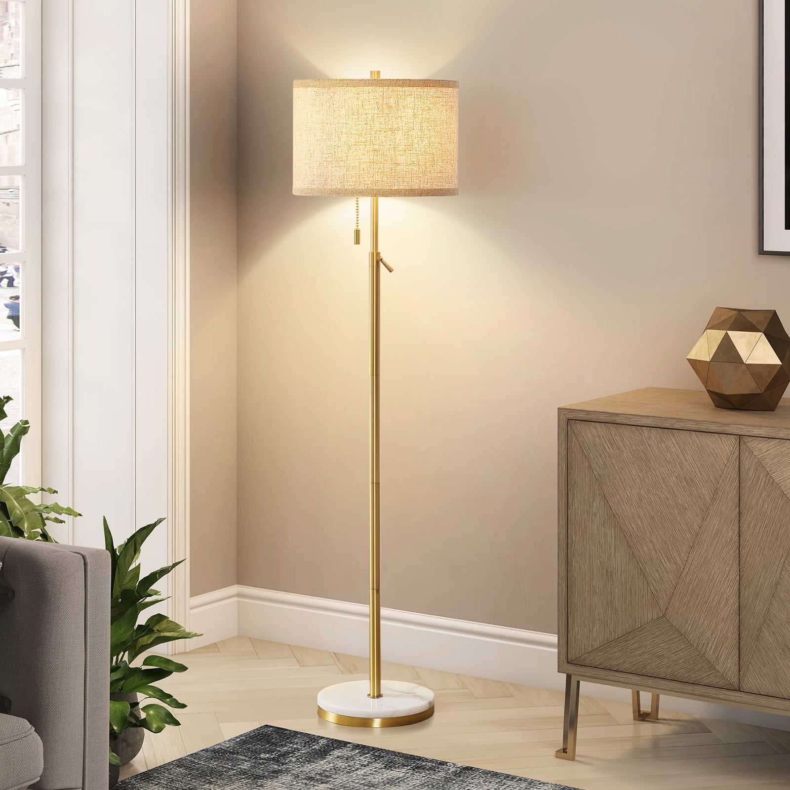 NATYSWAN Modern Floor Lamp for Living Room, Adjustable Height Standing Lamp with Marble Base Tall Lamp with Pull Chain Switch Floor Lamps for Living Room, Bedroom & Office Bulbs Not Included (Gold)