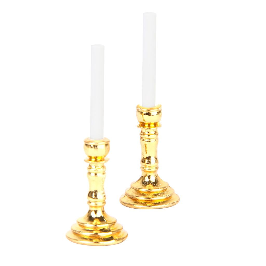 Pair of 1:12 Dollhouse Miniature Candlesticks with White Candles Decoration 