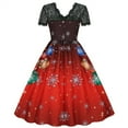 thumbnail image 6 of BLTIBY Christmas Dress for Women Vintage 2024 Winter Fall Round Neck Short Sleeve 1950s Cocktail Pleated Dresses Knee-Length Evening Party Prom Outfit with Belt Watermelon Red L, 6 of 8