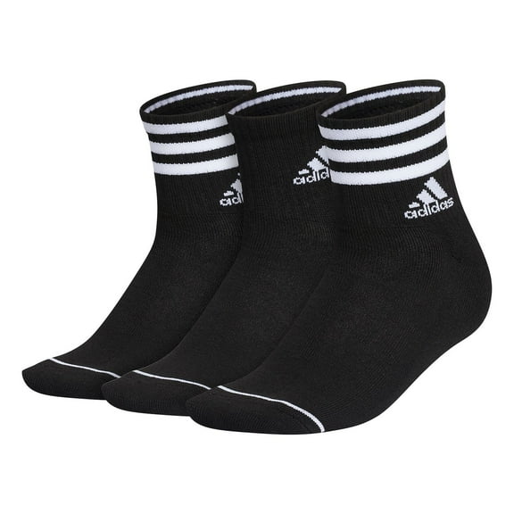Women's adidas Cushioned 3-Stripe 3.0 High Quarter Socks 3-Pack Set Color: Black Size: 9-11