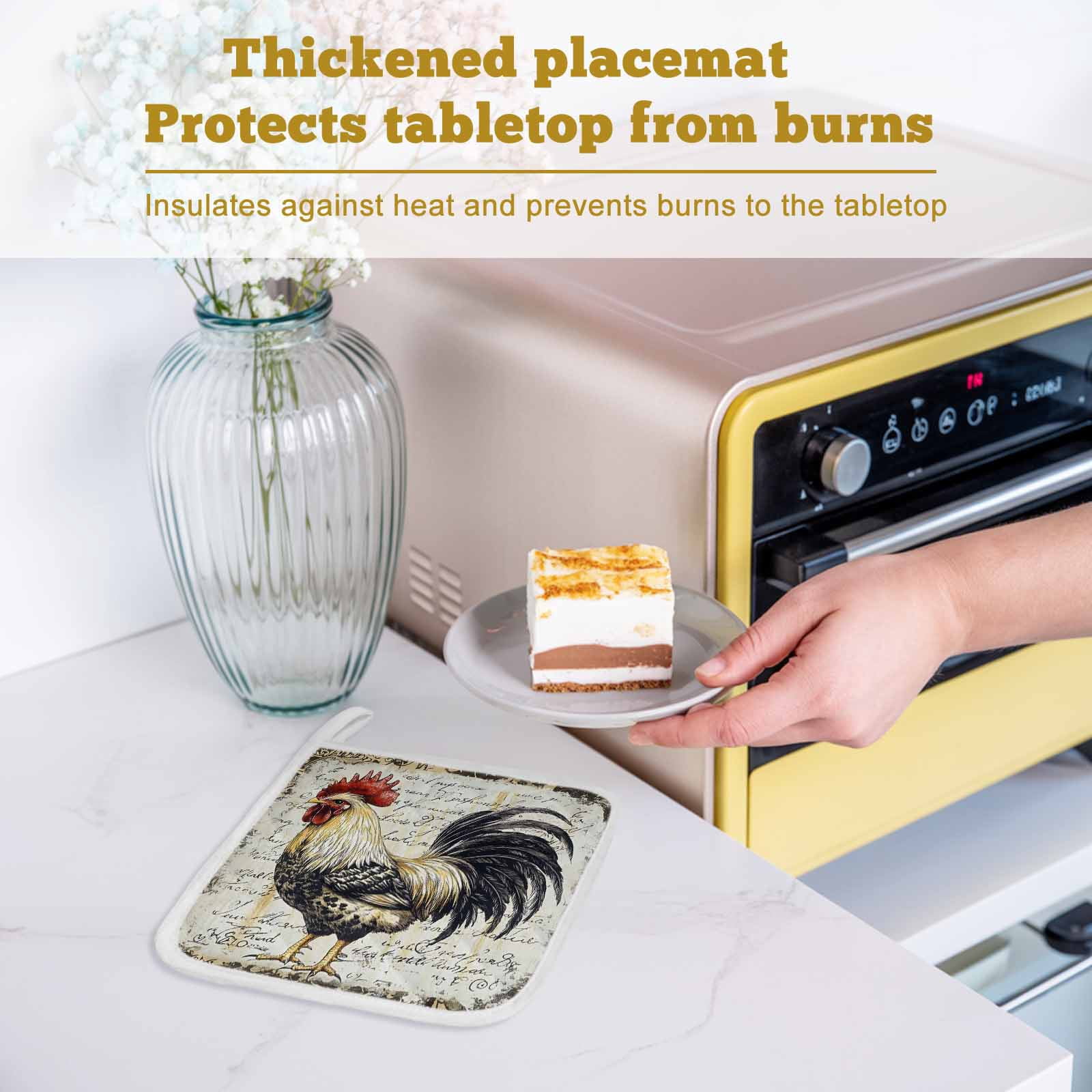 Vintage Rooster Pot Holders for Kitchen Heatproof Potholder, 4 Pack Watercolor Black Yellow Farmhouse Animals Hot Pads Multipurpose Oven Pads Cloth Potholders Trivet for Cooking and Baking