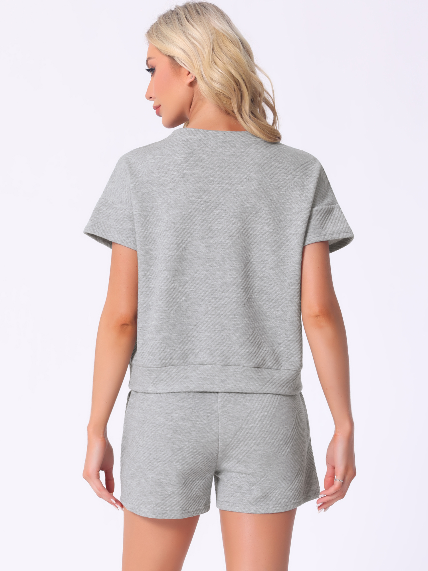 DARING DIVA Women's Loungewear Short Sleeve Tops and Shorts with Pockets Gray XS