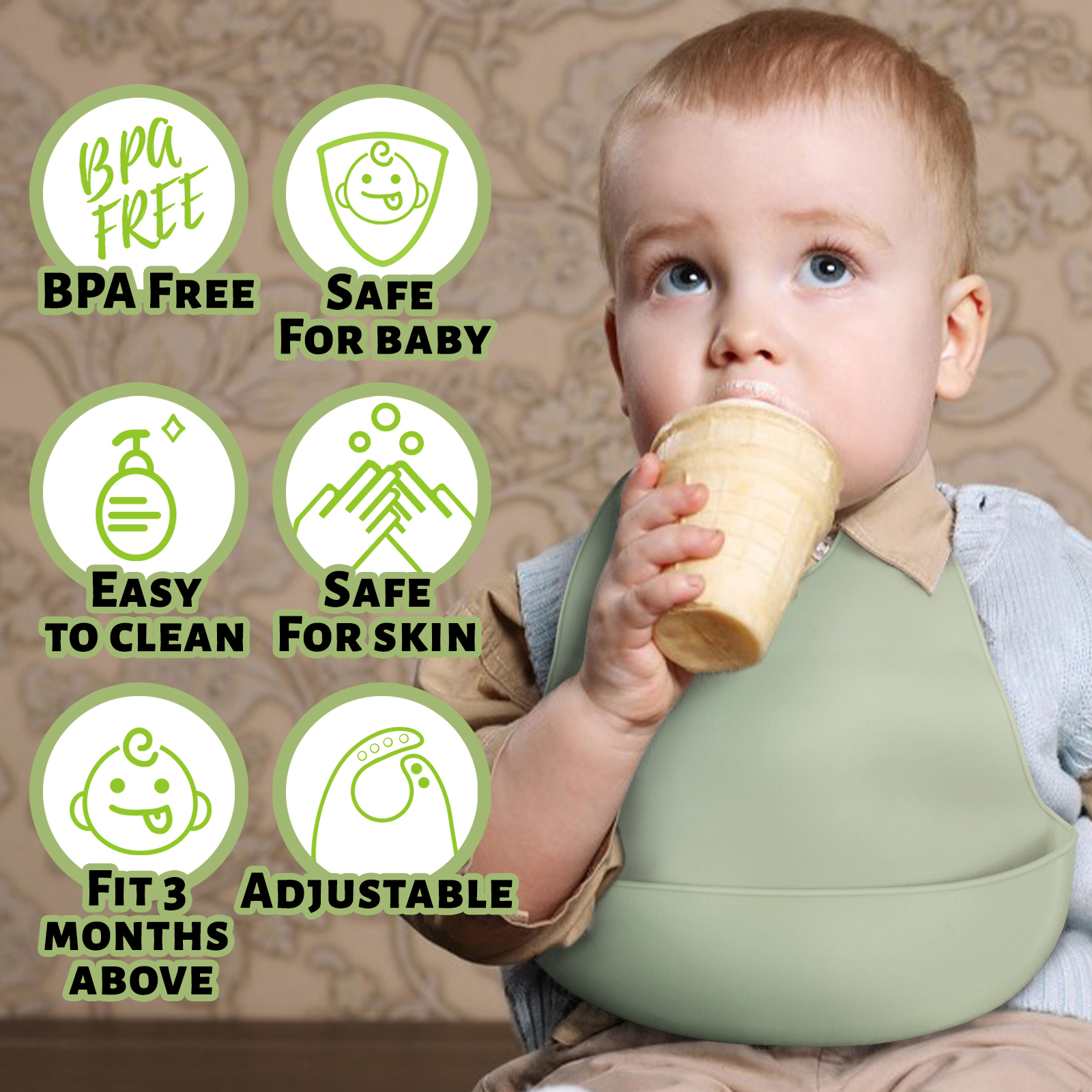 MoHern Silicone Baby Bibs, 4-Pack Waterproof Feeding Bibs photo 4
