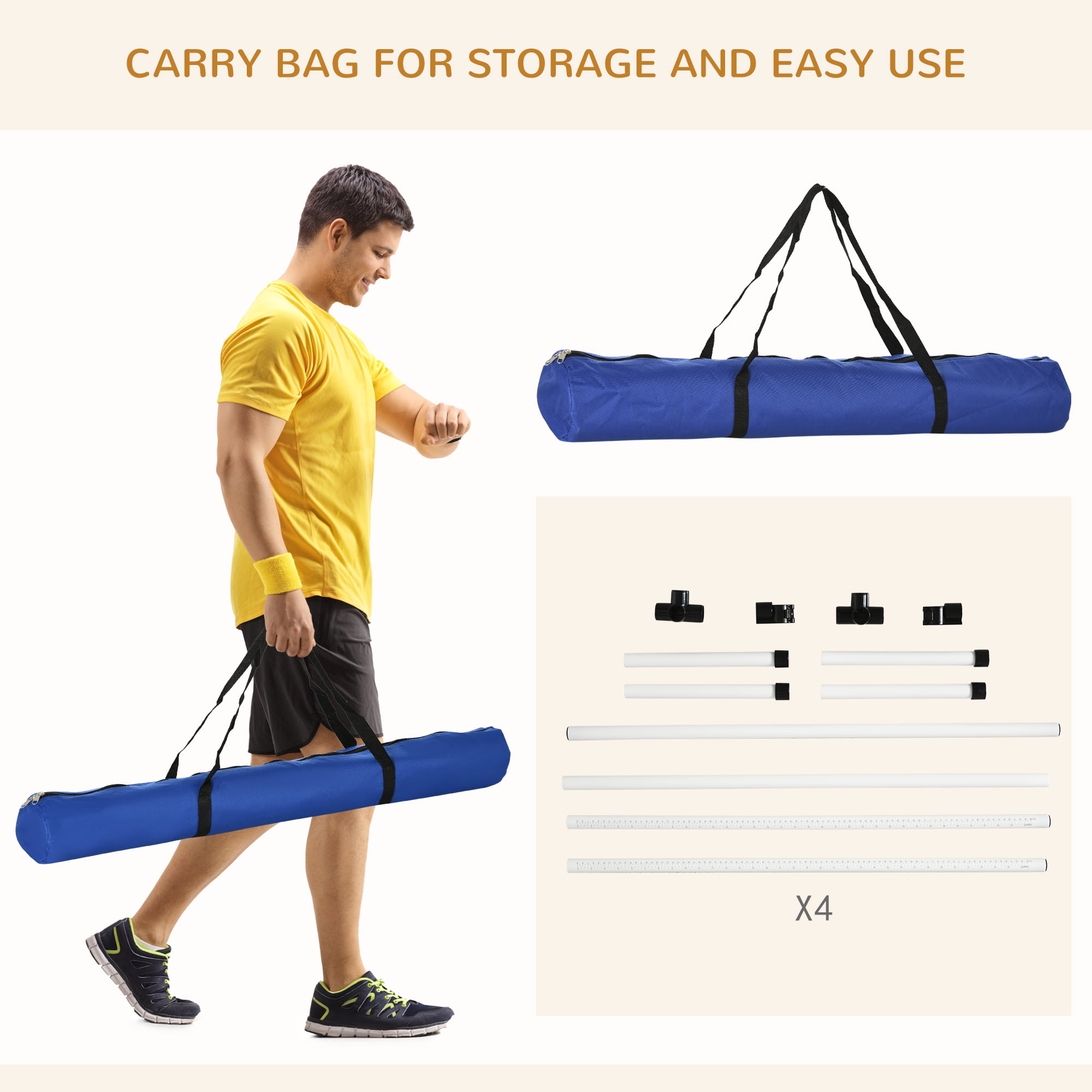 4 Piece Dog Agility Training Equipment for Dog Agility Course with Adjustable Height Jump Bars, Included Carry Bag, & Displacing Top Bar, White