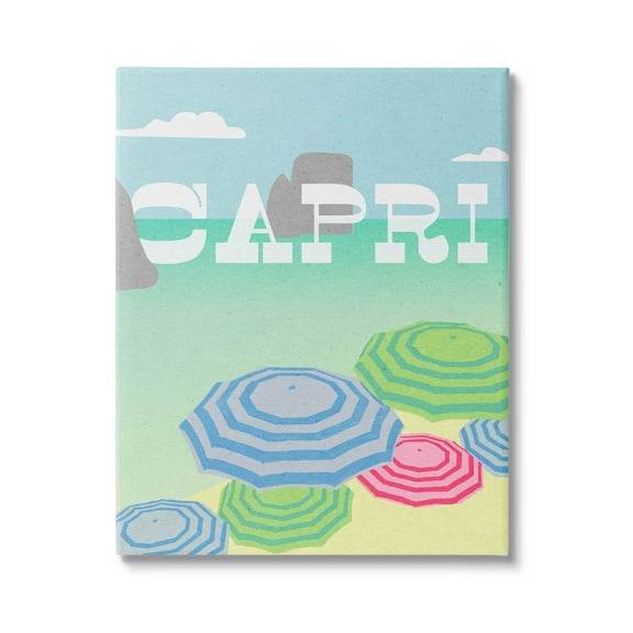 Stupell Industries Capri Beach Shore Umbrellas Graphic Art Gallery Wrapped Canvas Print Wall Art, Design by Lil' Rue