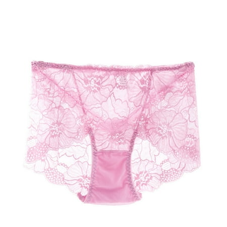 Lace Underwear Briefs for Women 1-Piece High Waist Panty Lightweight Breathable See-Through Panties (X-Large  Pink)