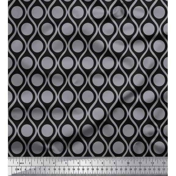 Soimoi Cotton Duck Fabric Dot & Ogee Damask Print Fabric by The Yard 42 Inch Wide