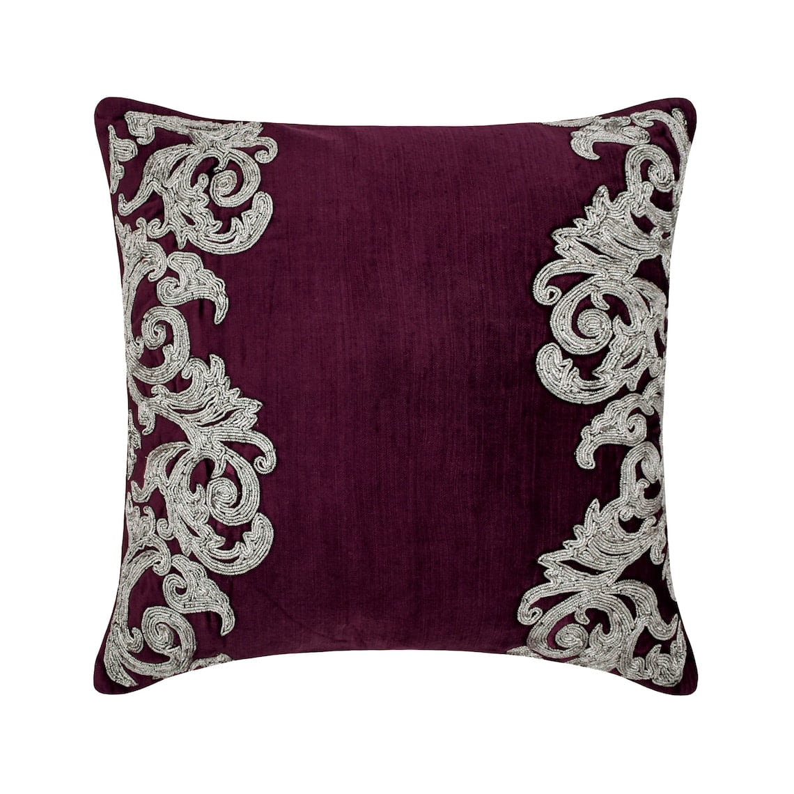 Pillow Case Zipper, Plum Pillow Shams, Beaded Floral Bordered Pillow