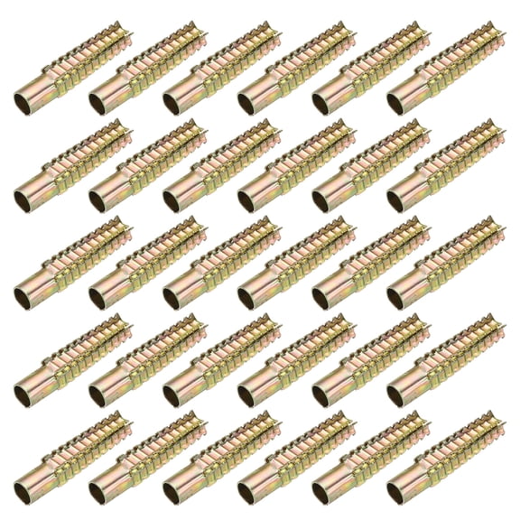 Uxcell 30-Pack M10 x 60 Tree Shaped Steel Drywall Anchors, Metal Expansion Bolt for Various Wall Types[Gold Tone]