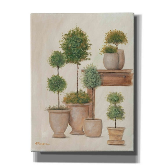 Epic Graffiti 'Potting Bench & Topiaries I' by Pam Britton, Canvas Wall Art, 12"x16"