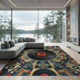 thumbnail image 2 of ODIKA 8'x10' Washable Area Rug Non-Slip Chair-Friendly Mat Record Abstract Vinyl Musical Themed Circle Spiral Grooves Shaped for Dining Room, Large Office, Lounge, 2 of 7