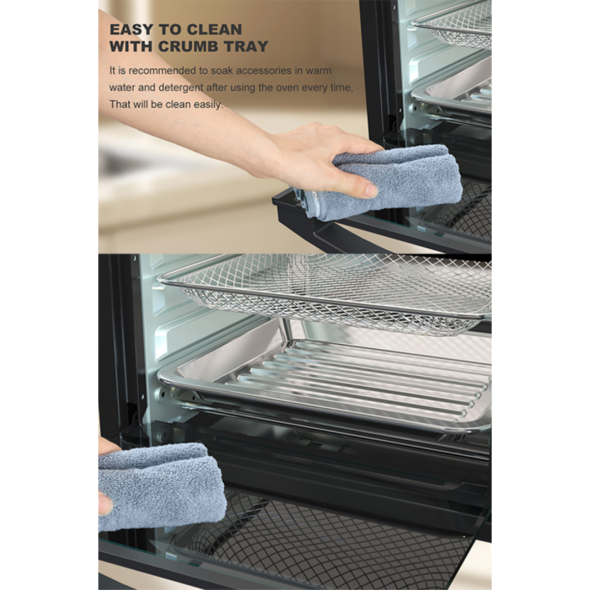 Black 12.5 Quart 7-in-1 Convection Toaster Oven - 1500W Stainless Steel 5 Pre-set Menus