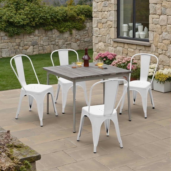 MAYEERTY Set of 4 Metal Dining Chairs Stackable Industrial Style 300LBS Weight Capacity for Kitchen Dining Room