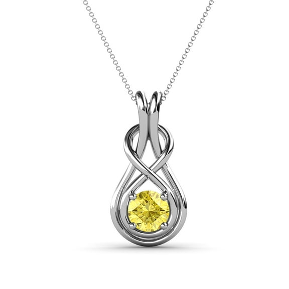 TriJewels 0.53 ct Round Yellow Sapphire (5.00 mm) Solitaire Infinity Love Knot Pendant Necklace in 10K White Gold