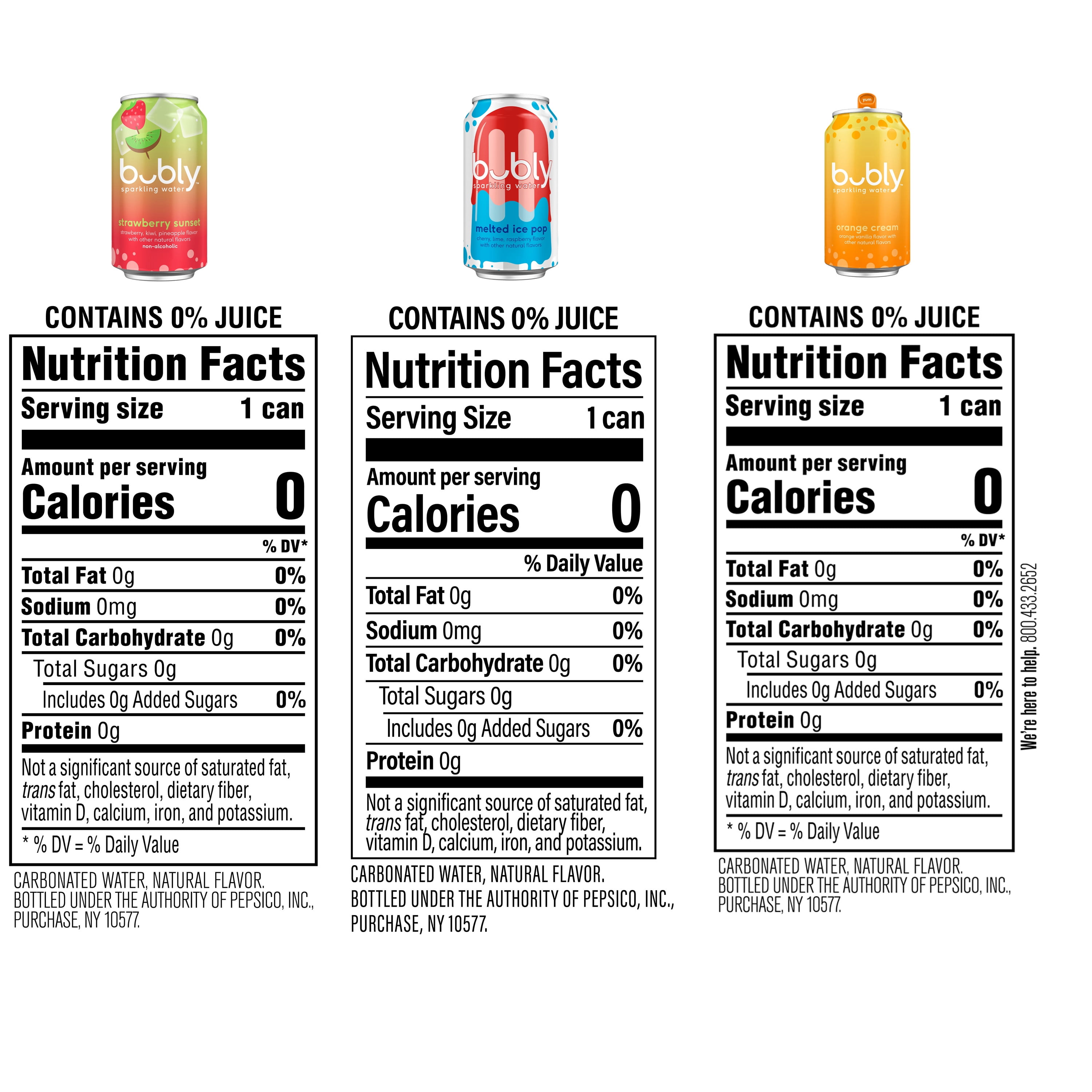bubly Sparkling Water, Melted Ice pop, Strawberry Sunset, Orange Cream, Zero Sugar & Zero Calories, Seltzer Water, 12 fl oz Cans, 18 pack