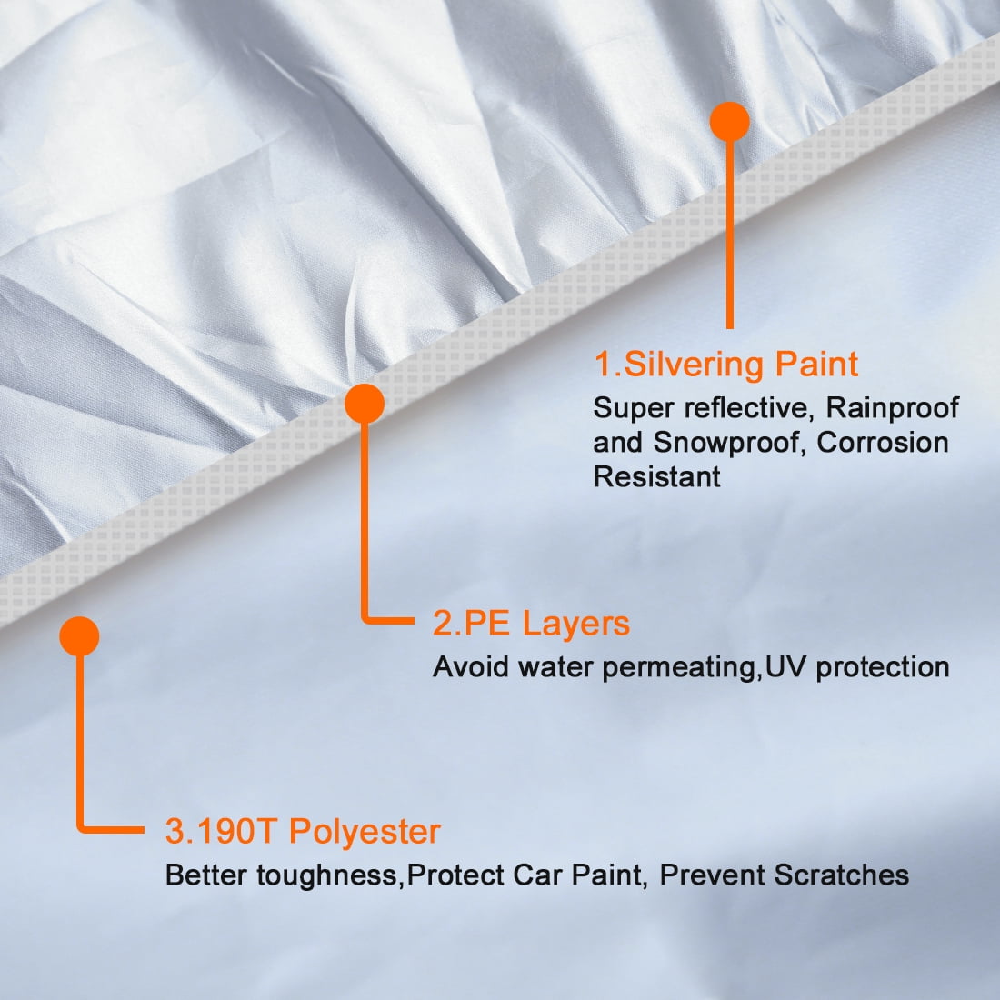 Unique Bargains 190T Car Cover All Weather Rain Snow Sun Heat Resistant Silver 3XXL