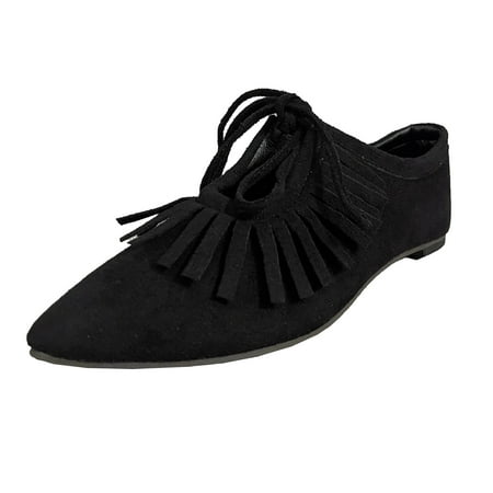 

OAVQHLG3B Women s Pointed Toe Tassel Comfy Casual Shoes Solid Comfortable Low Heeled Single Shoes