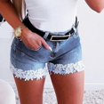 thumbnail image 2 of Women Slim Denim Shorts Stretch Lace Stitching Jeans Shorts Ladies Casual Regular Short, 2 of 2
