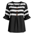 thumbnail image 6 of Sentmoon 3/4 Sleeve T Shirts for Women V Neck Sweatshirt Women Striped Print Button Down Regular Fit Trendy Top for Resort Wear S-2XL, 6 of 6
