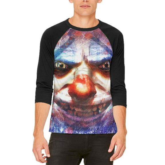 Halloween Insane Nightmare Clown Mens Raglan T Shirt White-Black SM