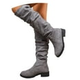 thumbnail image 2 of Women Knee High Boots Mid Calf Slouchy Ruched Suede Side Zipped Block Low Heels Long Booties (Grey 40), 2 of 8