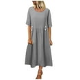thumbnail image 2 of Jusqu'à 65 % de Réduction! Robes de Mode Été pour Femmes 2024 Grande Taille Printemps et Col Rond Coton et Lin Décontracté Manches Courtes, 2 of 6