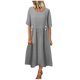 thumbnail image 2 of Puntoco Vestido Casual De Manga Corta De Algodón Y Lino De Color Sólido Con Cuello Redondo De Primavera Y Verano Para Mujer Gris Xl,Regalos Para Mujer Joven, 2 of 6