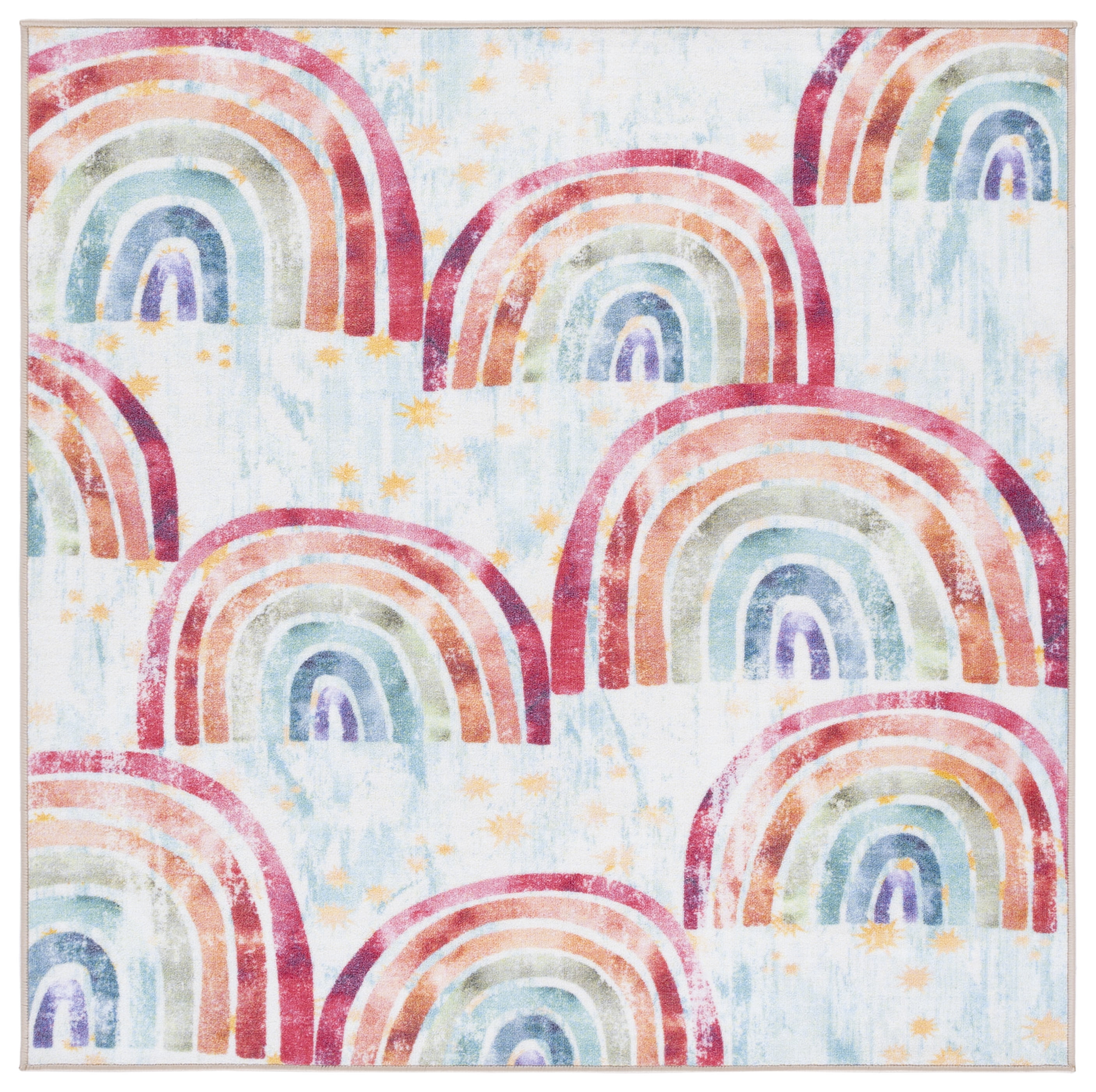 Safavieh Kids Playhouse Many Rainbows Machine Washable Area Rug, Blue/Ivory, 5' x 5' Square