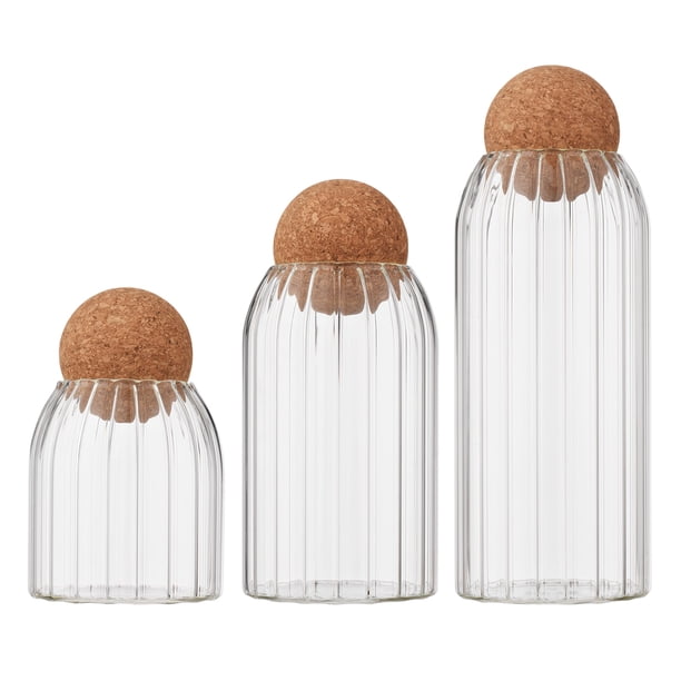 3PCS Frascos de contenedores de almacenamiento de alimentos de vidrio Recipiente de almacenamiento de alimentos transparente con sello hermético Bola de tapa de madera para granos Té Café Azúcar Nuece Genérico Tiras