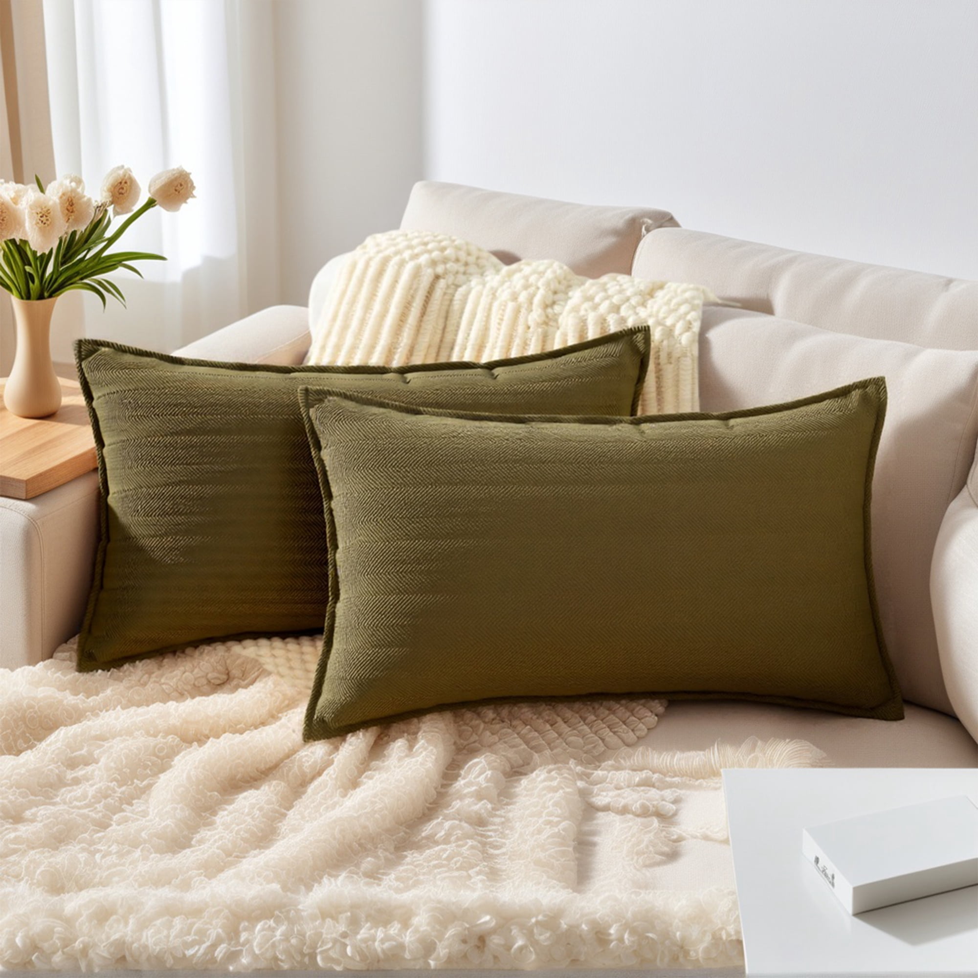 Unique Bargains Decorative Soft Chenille Pillow Covers Beige 12" x 20"
