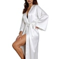 thumbnail image 5 of Endives Women's Satin Satin Long Sleeved Robe Comfortable Robe Sleep Wear Bathrobe Lightweight Soft Robes Ladies Bath Robe Sleepwear White M, 5 of 7