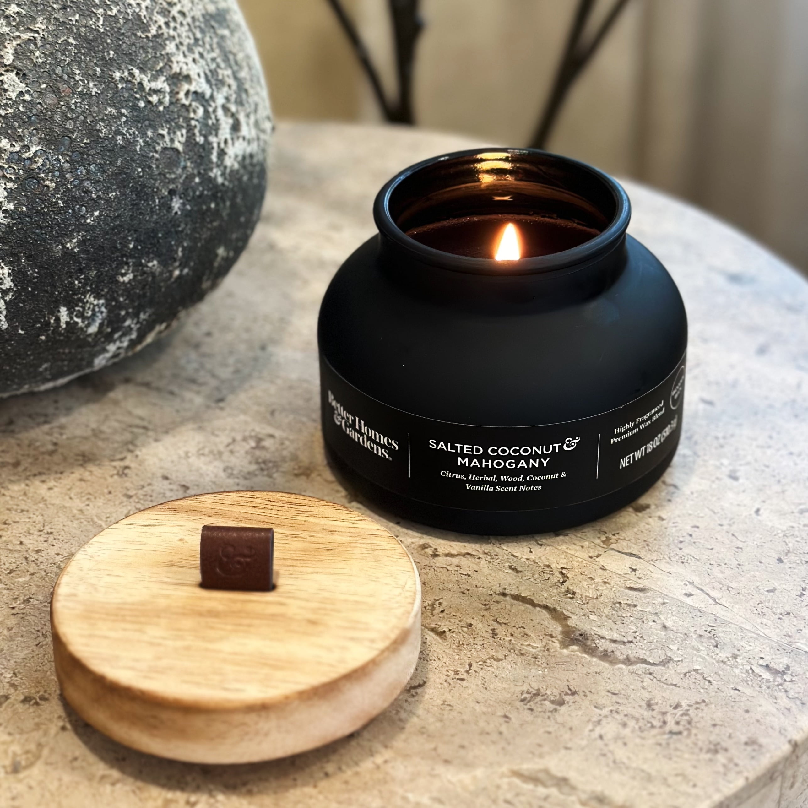 (4 pack) Better Homes and Gardens Salted Coconut Mahogany Scented Wooden Wick Bell Jar Candle 18oz.