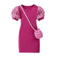 thumbnail image 7 of Auroural Girls Puff Short Sleeve Ribbed Dress with Matching Mini Crossbody Bag, 7 of 7