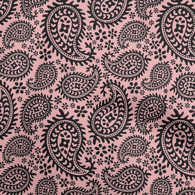 oneOone Rayon Medium Pink Fabric Asian Paisley Block Craft Projects Decor Fabric Printed By The Yard 56 Inch Wide
