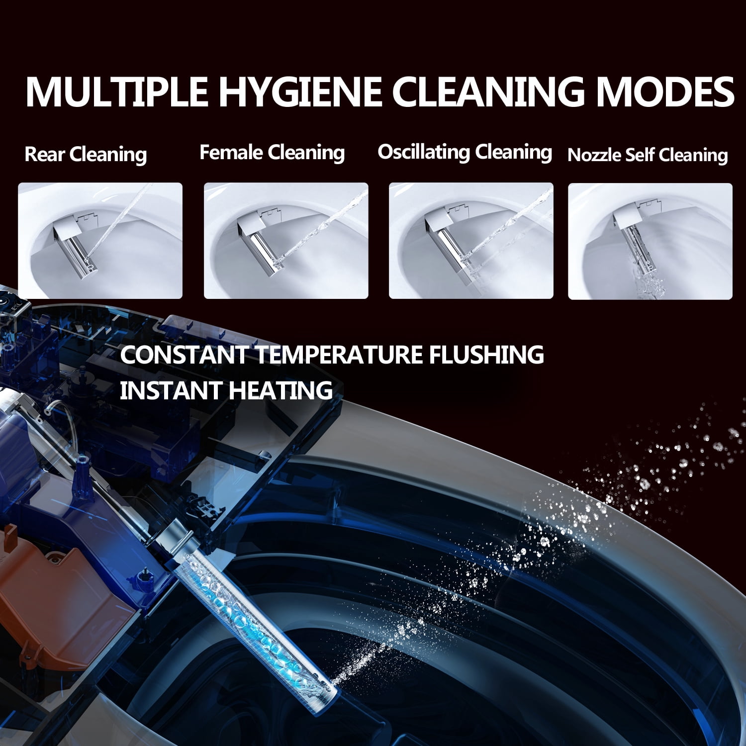WLJBIDET Electric Bidet with Heated Toilet Seat, Warm Water, Air Drying, Fixing Panel Control