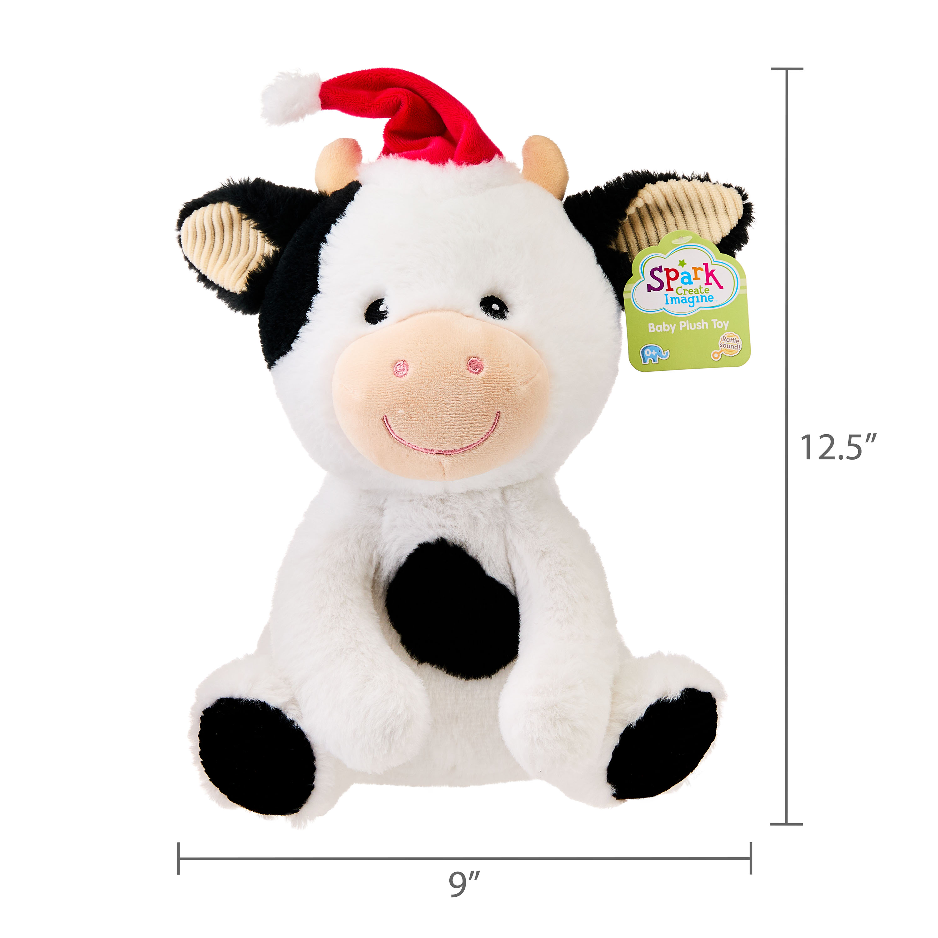 Spark.Create.Imagine. Holiday Cow Baby Plush Toy, White, 12.5"