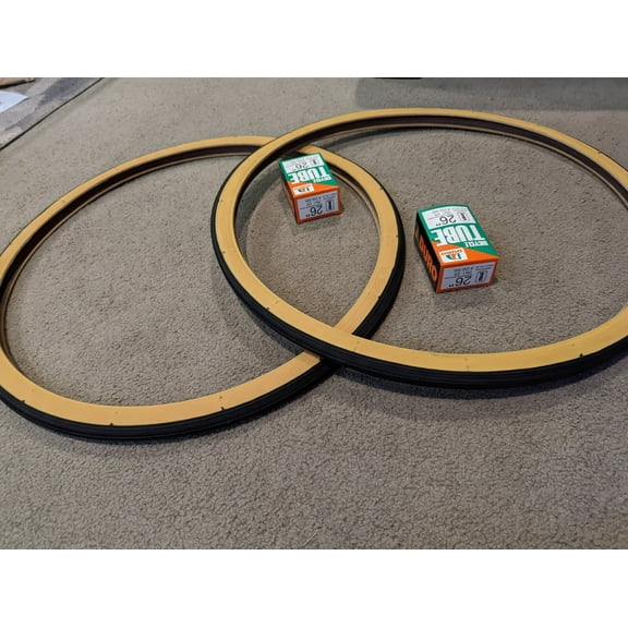 TWO(2) DURO 26X1 &3/8" BLACK/ GUMWALL BICYCLE TIRES & TUBES