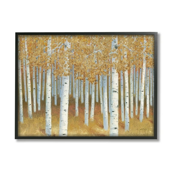 Stupell Industries Autumn Leaves Birch Tree Landscape Rustic Forest Modern Painting Black Framed Art Print Wall Art, 11 x 14, Design by James Wiens