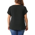 thumbnail image 4 of DARING DIVA Women's Plus V Neck Short Petal Sleeve Shirts Dressy Tops 1X Black, 4 of 6