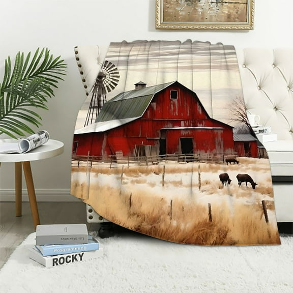 Pratyus Barn Windmill Horses Soft Cozy Printed Blanket & Throw for All Seasons Gifts 40x50in