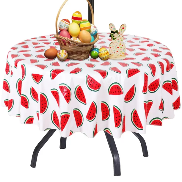 LUSHVIDA Round Outdoor Tablecloth with Umbrella Hole and Zipper 60Inch