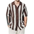 thumbnail image 2 of Mens Crochet Knitted Shirts Hollow-Out Button-Down Collared Short Sleeve T-Shirts Lightweight Vintage Stripe Printed Hawaiian Beach Tshirts, 2 of 7
