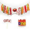 Sesame Inspired Street Themed Elmo Birthday Party Supplies Set - First Birthday Decorations High Chair Banner & No.1 Crown & One Cake Topper