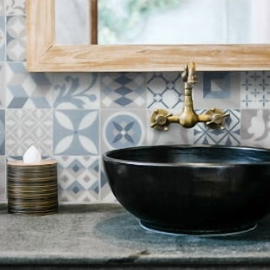 Smart Tiles Peel and Stick Backsplash, 5 Adhesive Tiles, Vintage Blue/Grey, 9"x9"