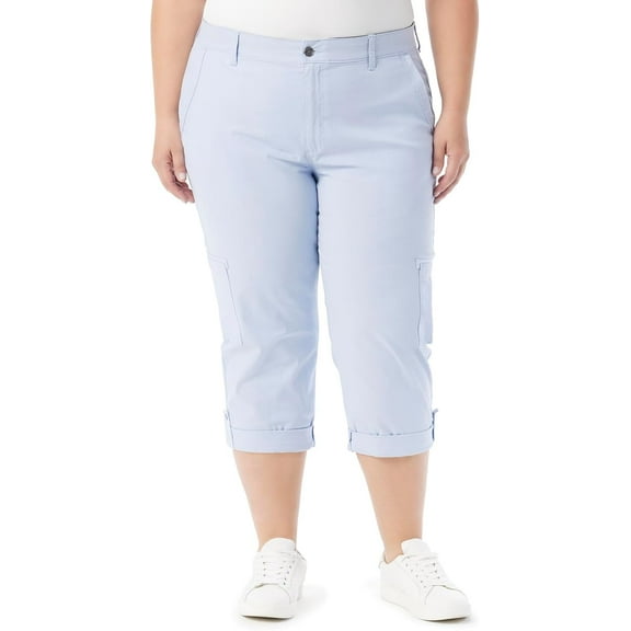 Gloria Vanderbilt Women's Plus Size Cargo Capri Tab Roll Cuff with Zip Front and Elastic Waist Standard, Dreamy Blue 16 Plus