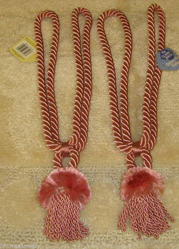 SET OF 2 ROPE CORD CURTAIN TIE BACKS WITH TASSEL, ROSE