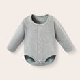 thumbnail image 2 of Ulanda Newborn Baby Boy Clothes Cotton Shirt Bodysuit Button Up Long Sleeve Romper Jumpsuit One-Piece Outfit (Grey, 12-18 Months), 2 of 9