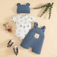 thumbnail image 2 of Xudanell First Birthday Outfit Boy Boy Cute Dog Cartoon Short Sleeve Three Piece Romper Pants and Hat Set for Kids Light Blue 6-12 Months, 2 of 4