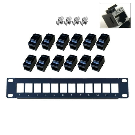 12 Port Straight-through CAT6 Patch Panel RJ45 Cable Adapter Keystone Ethernet Distribution Frame UTP
