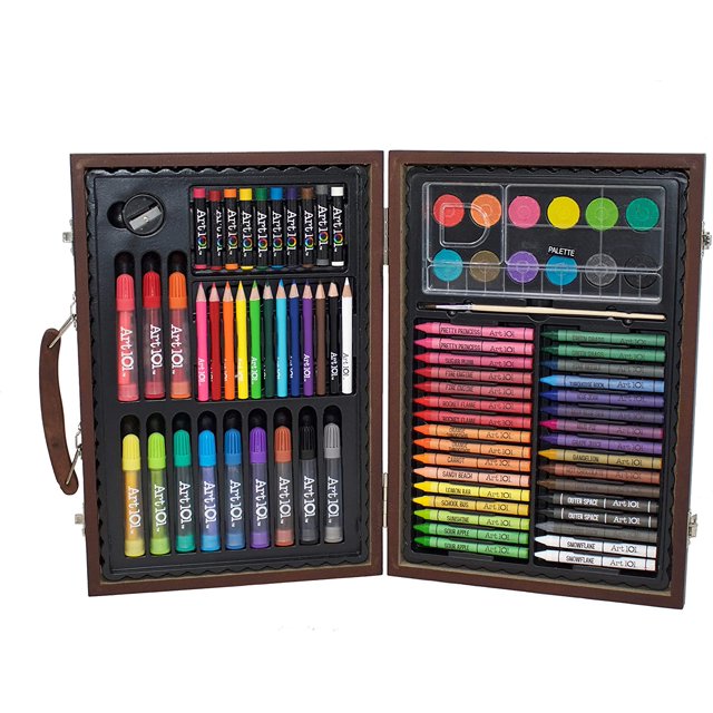 Conjunto de Colores para Arte Art 101 USA AUA438599076 Crayones Acuarelas Marcadores 82Piezas en Estuche de Madera Café Art 101 USA AUA438599076